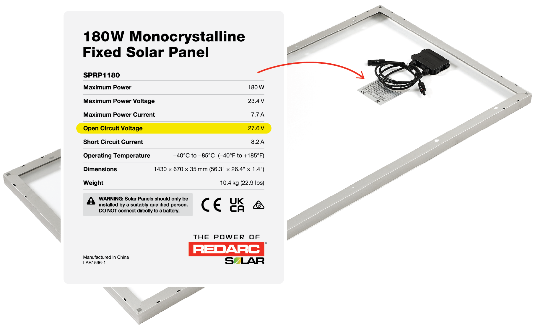 A diagram showing the open circuit voltage of a fixed solar panel.