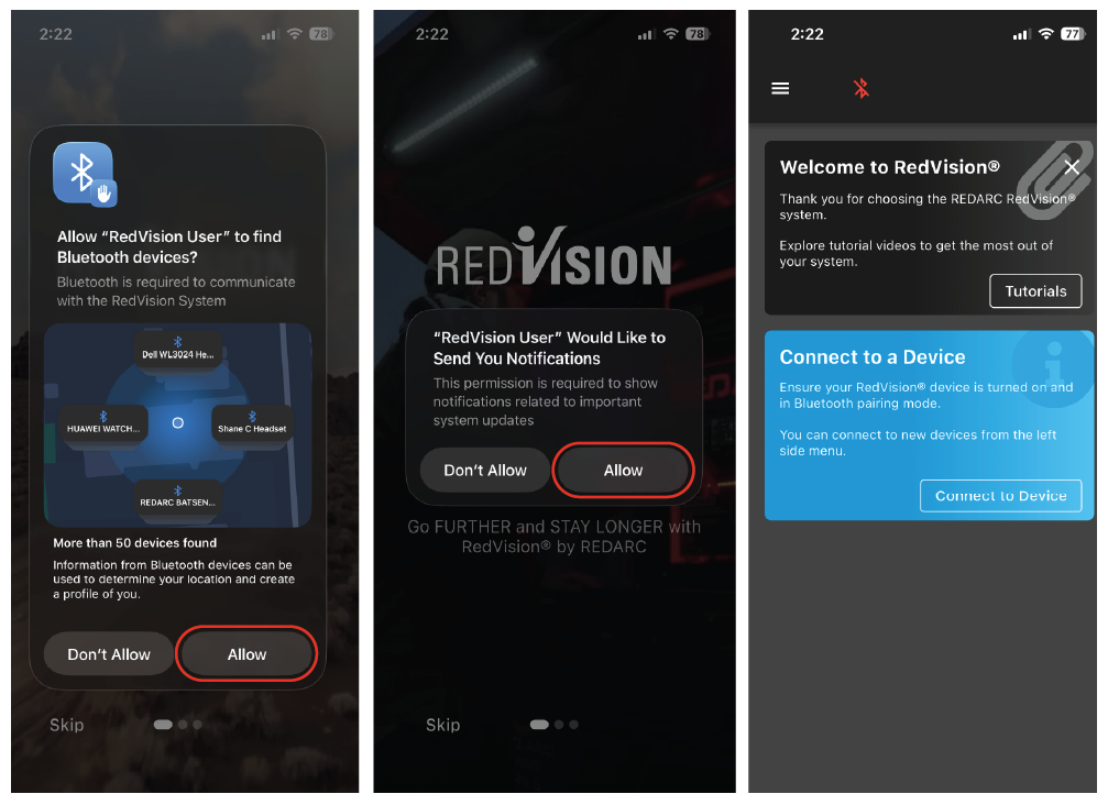 Bluetooth RedVision app connection
